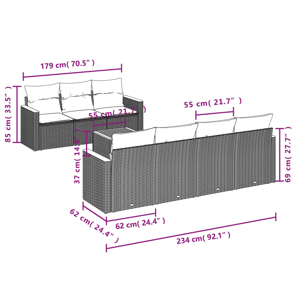 vidaXL Salon de jardin avec coussins 8 pcs beige résine tressée