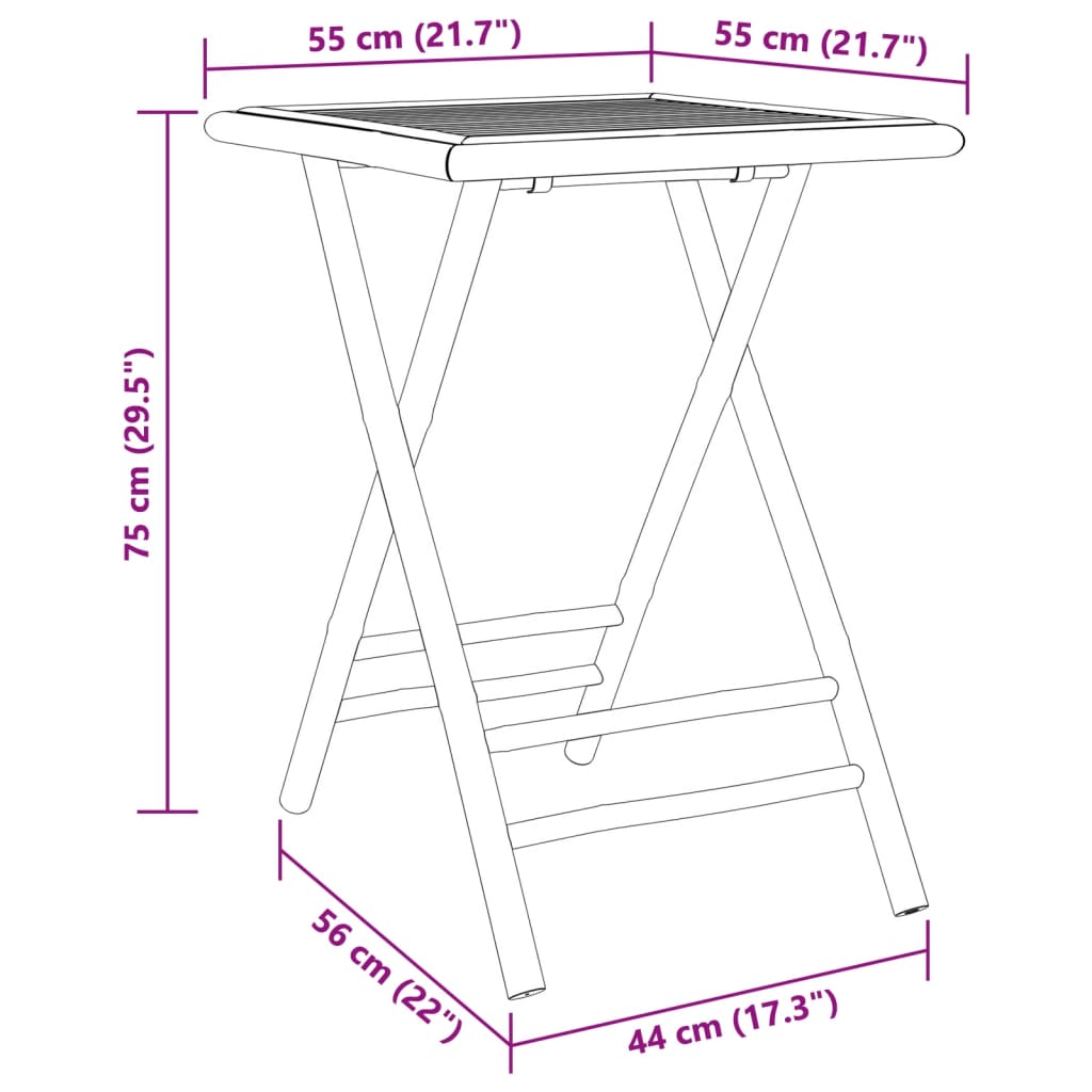 vidaXL Table de jardin pliable 55x55x75 cm bambou