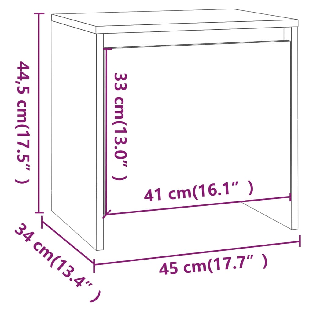 vidaXL Table de chevet gris béton 45x34x44,5 cm bois d'ingénierie