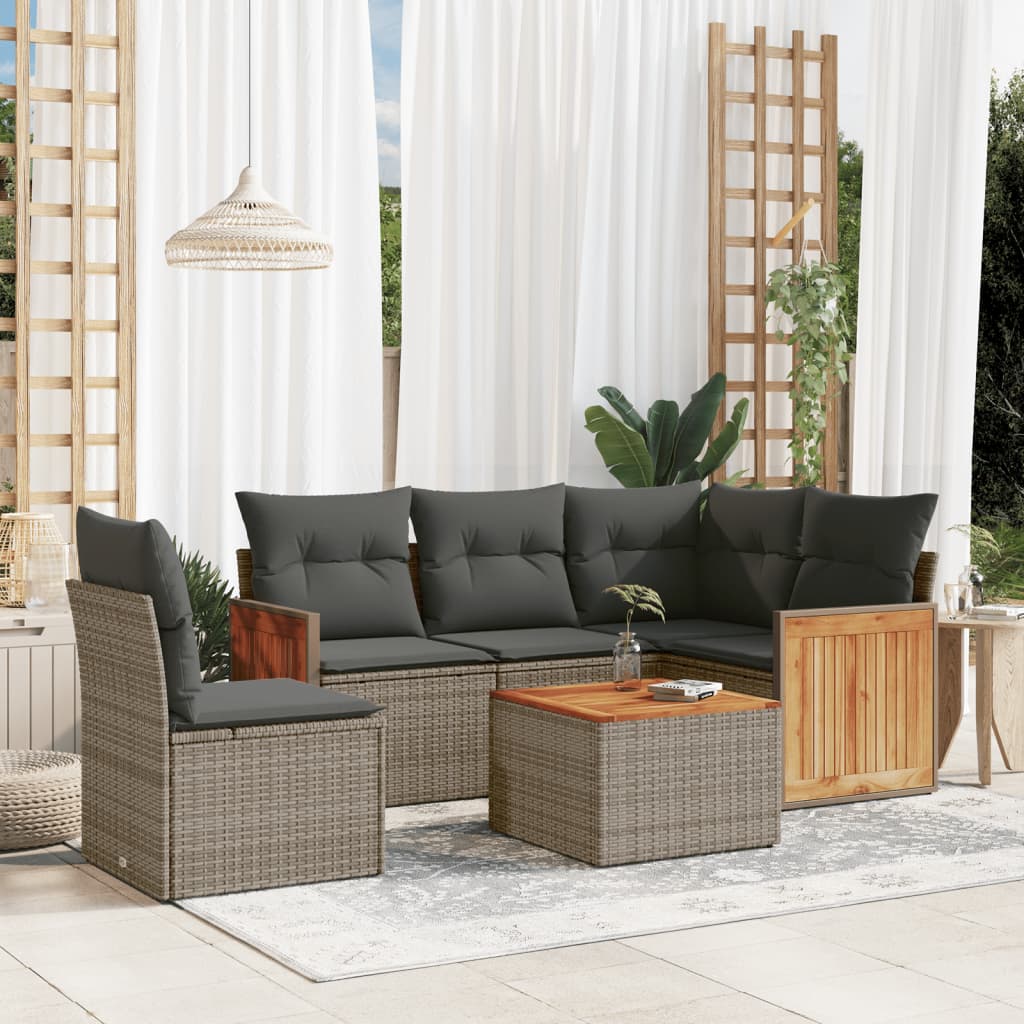 vidaXL Salon de jardin 6 pcs avec coussins gris résine tressée