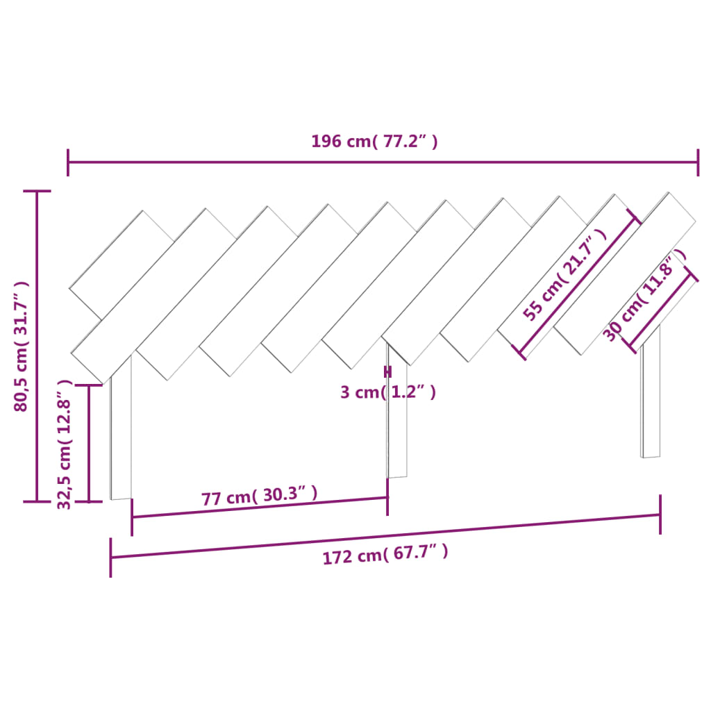 vidaXL Tête de lit Marron miel 196x3x80,5 cm Bois massif de pin