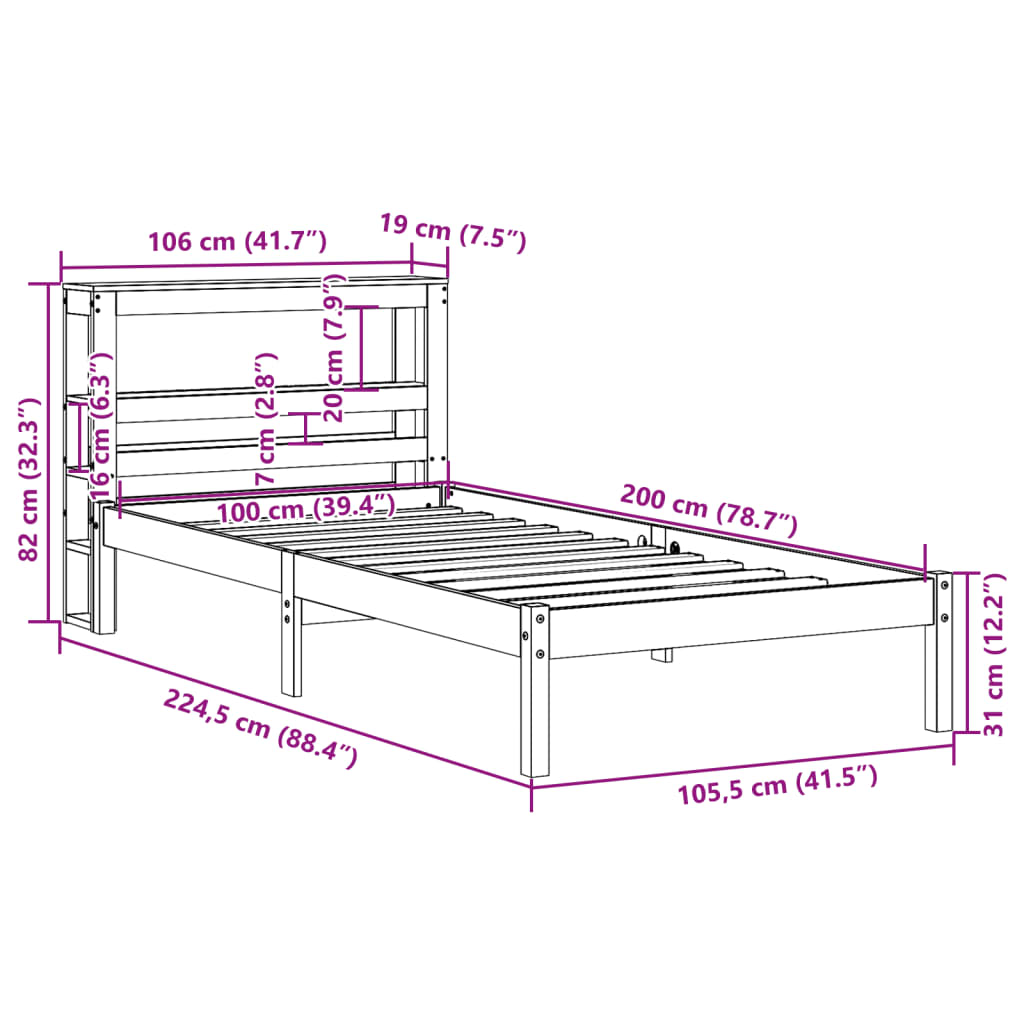 vidaXL Cadre de lit sans matelas 100x200 cm bois massif de pin