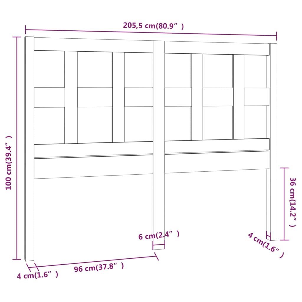 vidaXL Tête de lit 205,5x4x100 cm Bois massif de pin