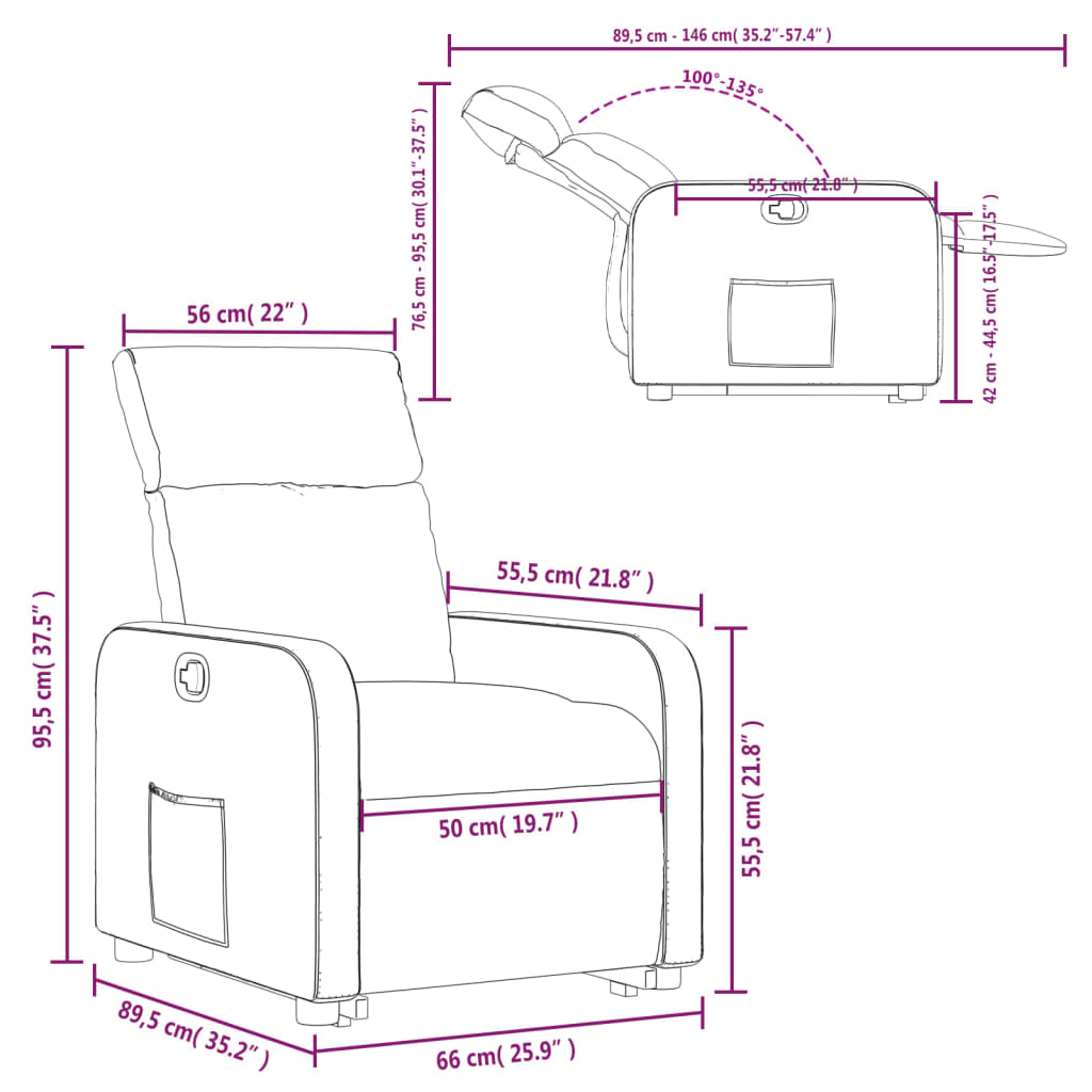 vidaXL Fauteuil inclinable Crème Similicuir