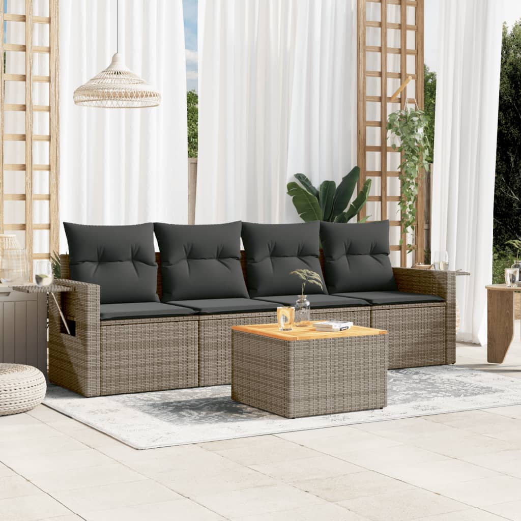 vidaXL Salon de jardin 5 pcs avec coussins gris résine tressée