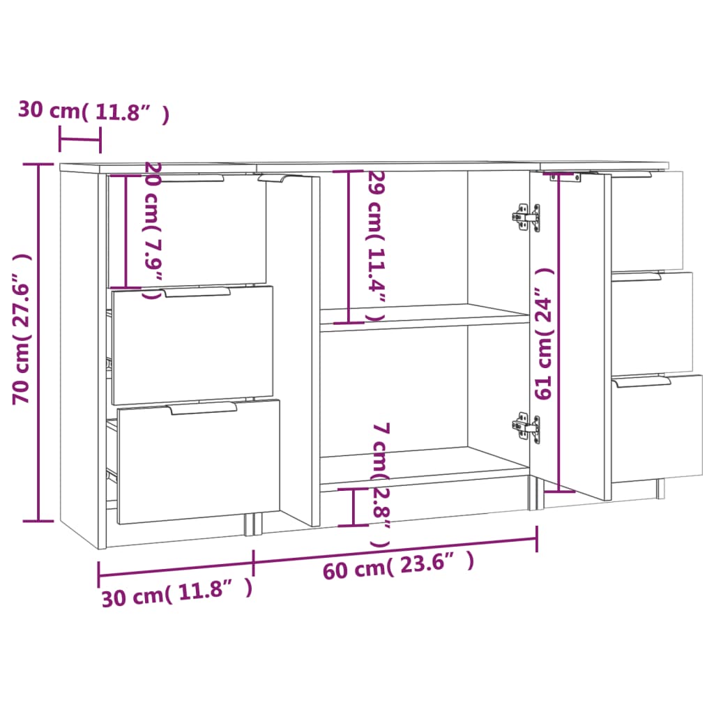 vidaXL Buffets 3 pcs gris béton bois d'ingénierie