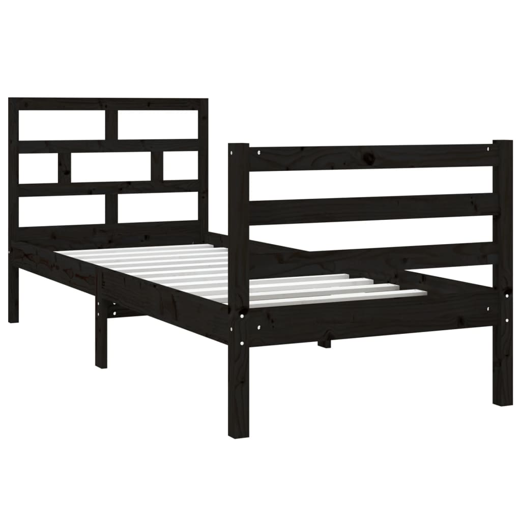 vidaXL Cadre de lit Noir 75x190 cm Petit simple Bois massif