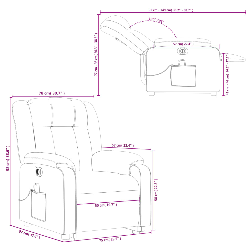 vidaXL Fauteuil inclinable de massage électrique Gris clair Tissu