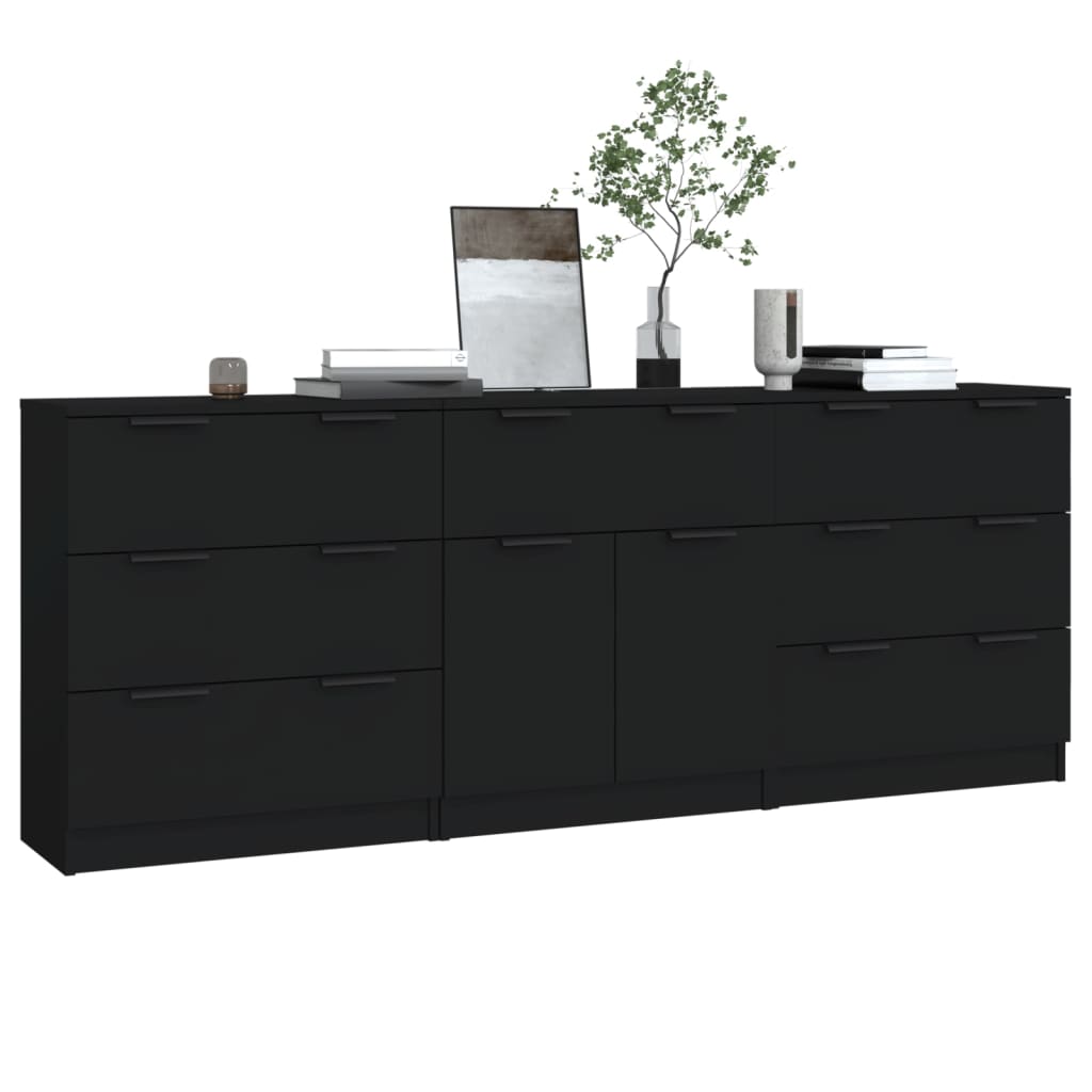 vidaXL Buffets 3 pcs noir bois d'ingénierie