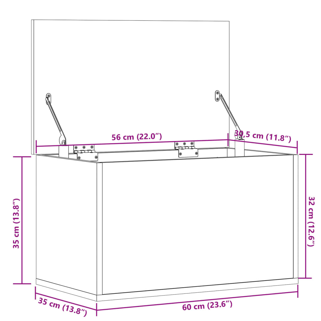 vidaXL Boîte de rangement chêne fumé 60x35x35 cm bois d'ingénierie