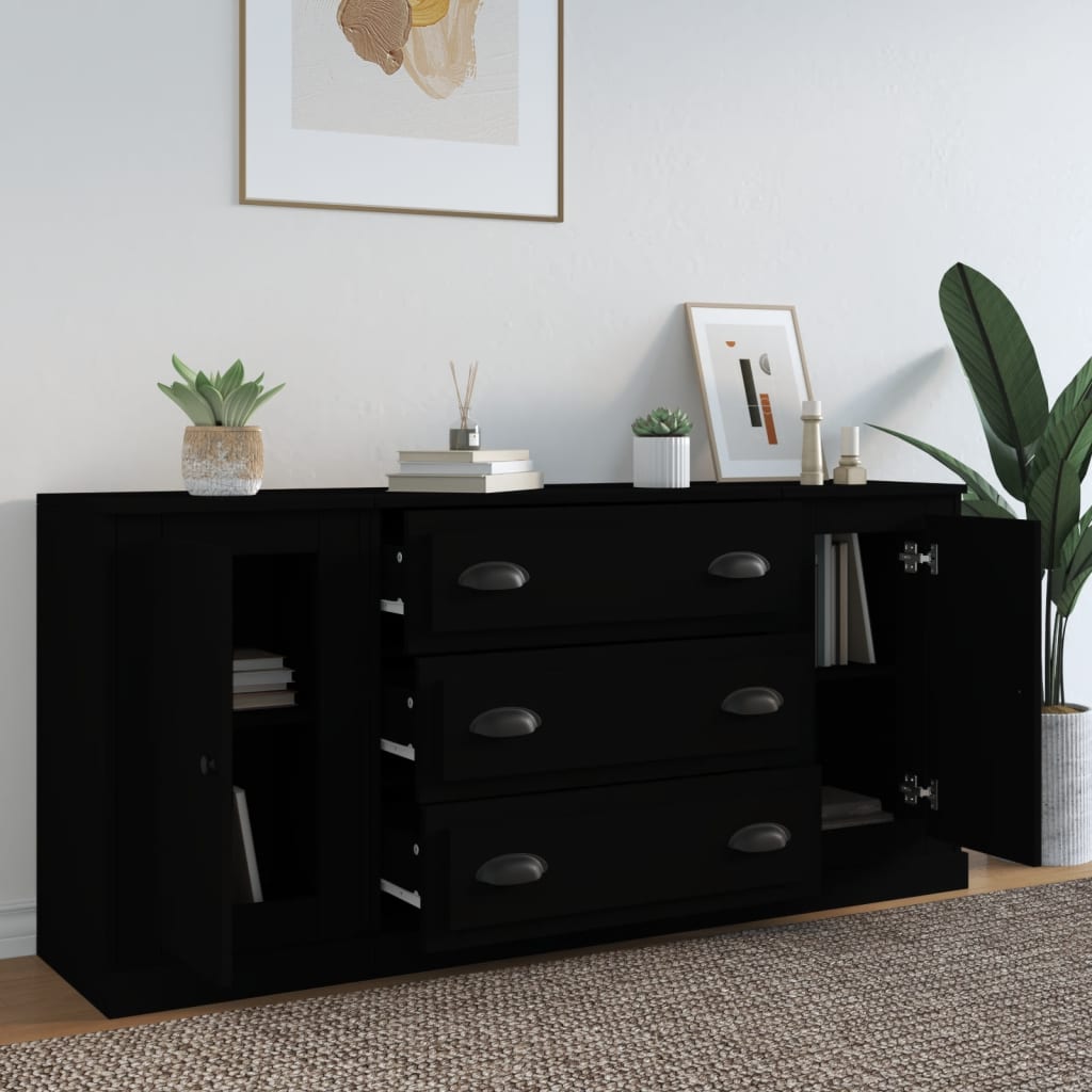 vidaXL Buffets 3 pcs noir bois d'ingénierie