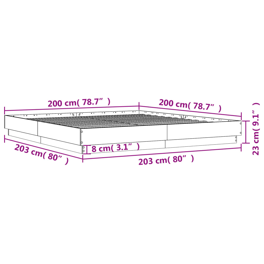 vidaXL Cadre de lit avec LED sans matelas sonoma gris 200x200 cm