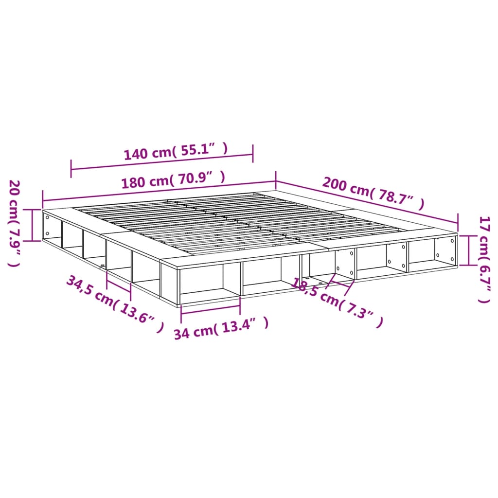 vidaXL Cadre de lit sans matelas gris béton 180x200 cm