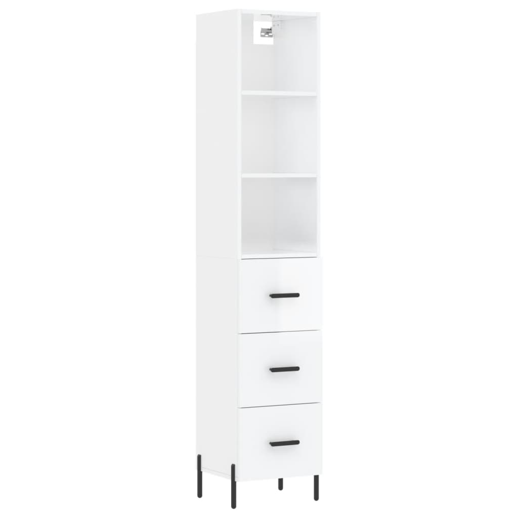 vidaXL Buffet haut Blanc brillant 34,5x34x180 cm Bois d'ingénierie