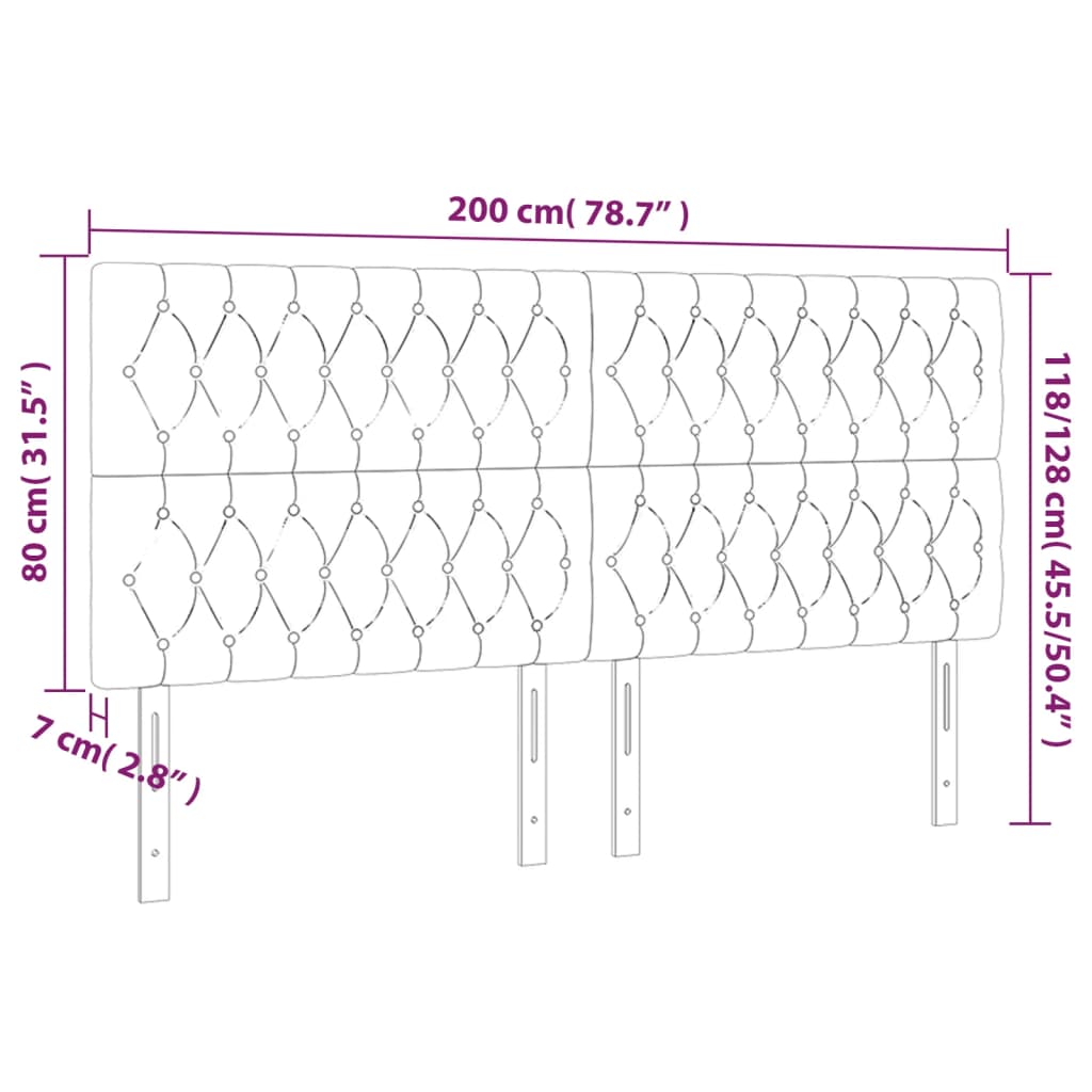 vidaXL Tête de lit à LED Rose 200x7x118/128 cm Velours