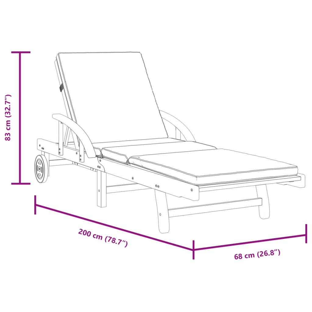 vidaXL Chaises longues lot de 2 avec coussins 200x68x83 cm bois acacia