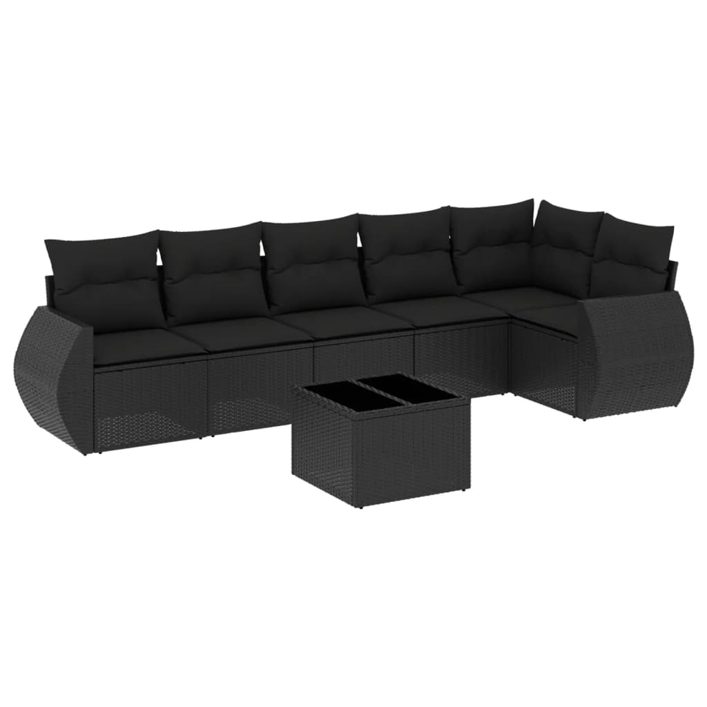 vidaXL Salon de jardin 7 pcs avec coussins noir résine tressée