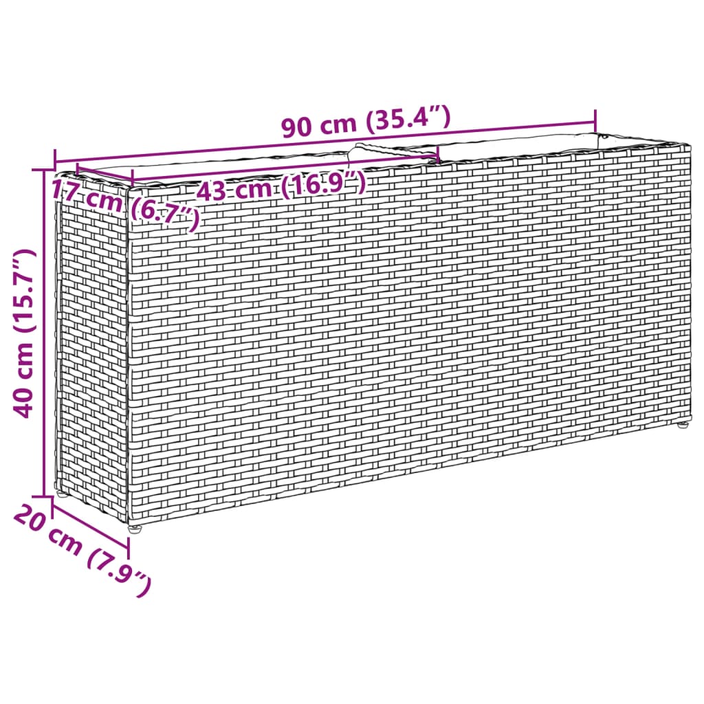 vidaXL Jardinières avec 2 pots 2 pcs marron 90x20x40 cm résine tressée