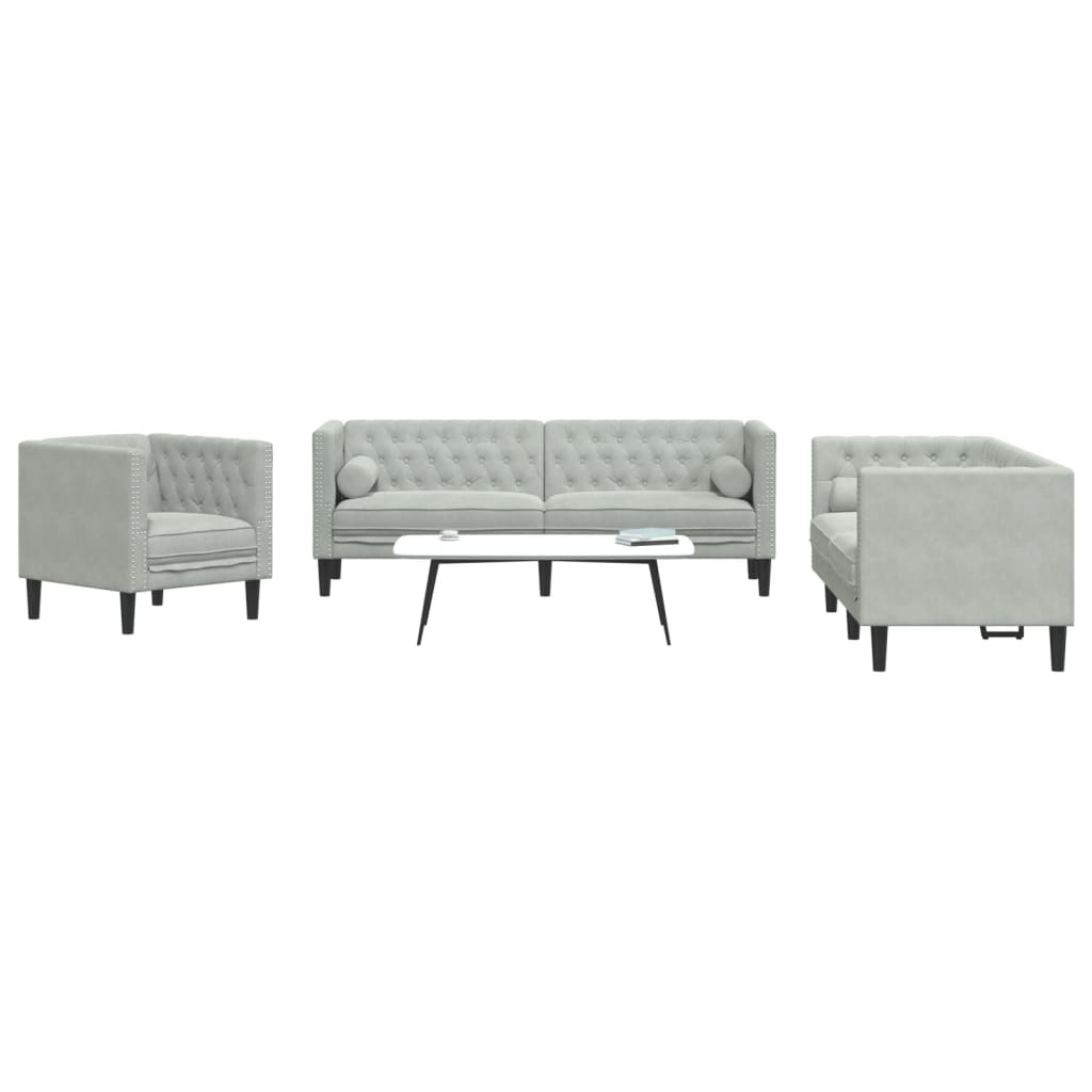 vidaXL Ensemble de canapé Chesterfield et traversins 3 pcs gris clair