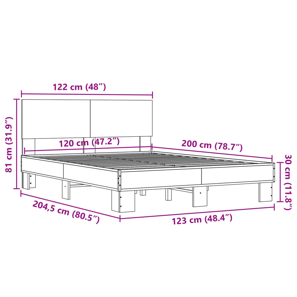 vidaXL Cadre de lit sans matelas chêne marron 120x200 cm