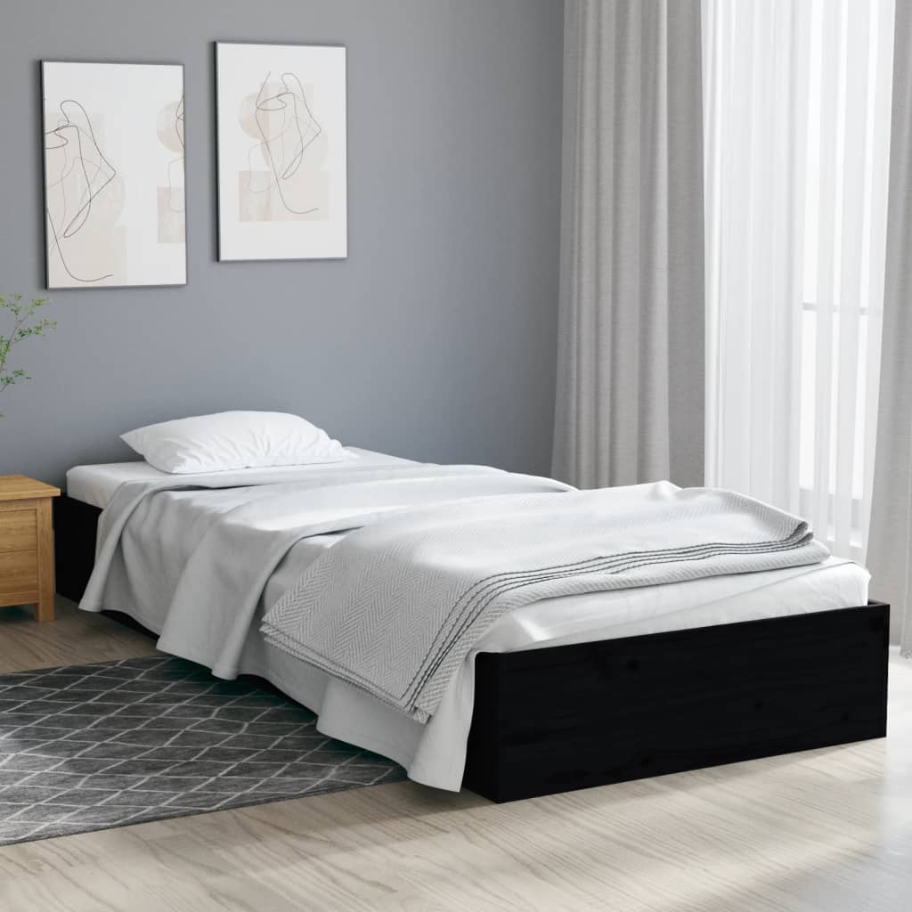 vidaXL Cadre de lit Noir Bois massif 75x190 cm Petit simple