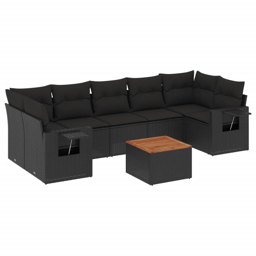 vidaXL Salon de jardin 8 pcs avec coussins noir résine tressée