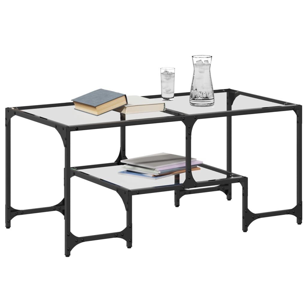 vidaXL Table basse avec dessus en verre transparent 98,5x50x45cm acier