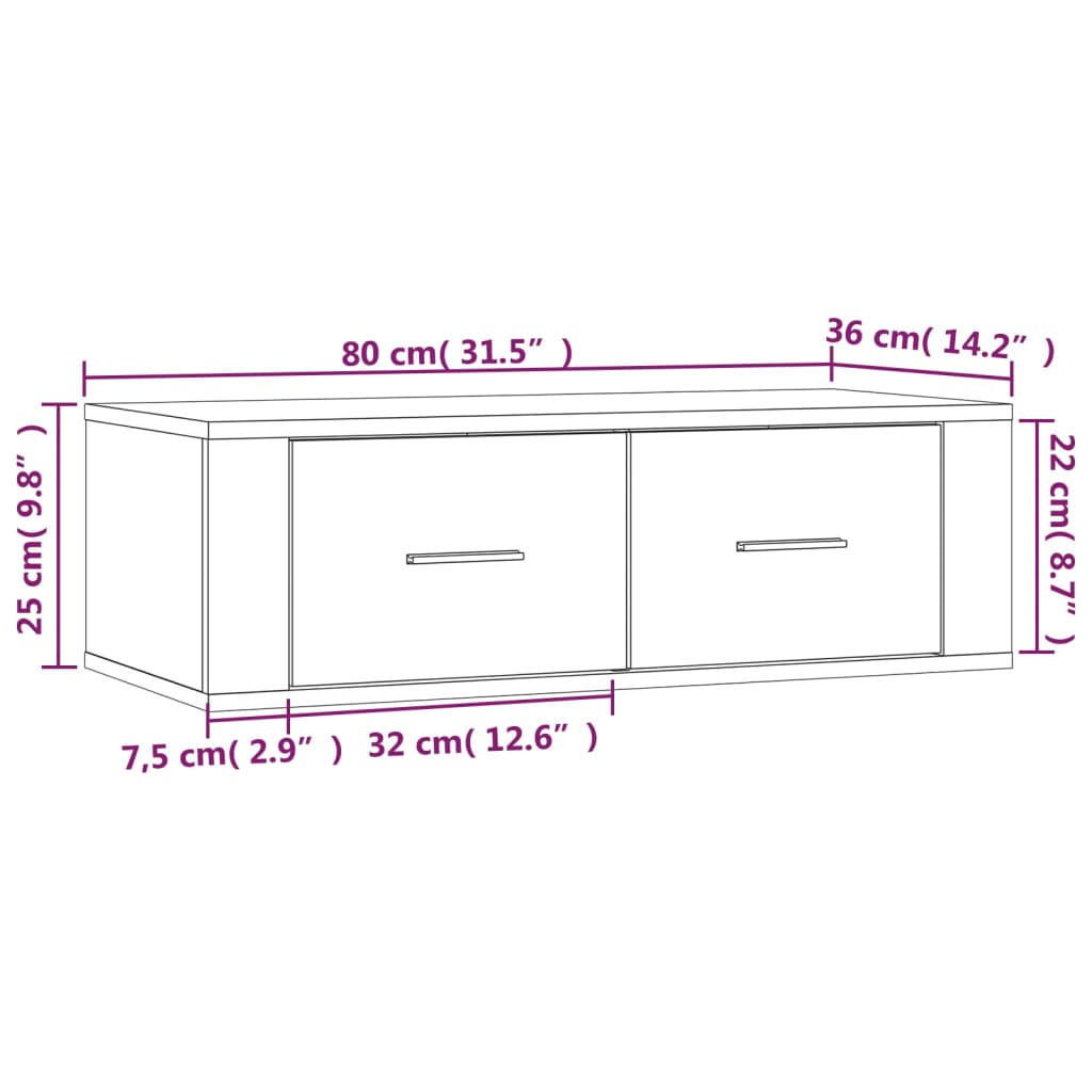 vidaXL Meuble TV suspendu Gris béton 80x36x25 cm Bois d'ingénierie