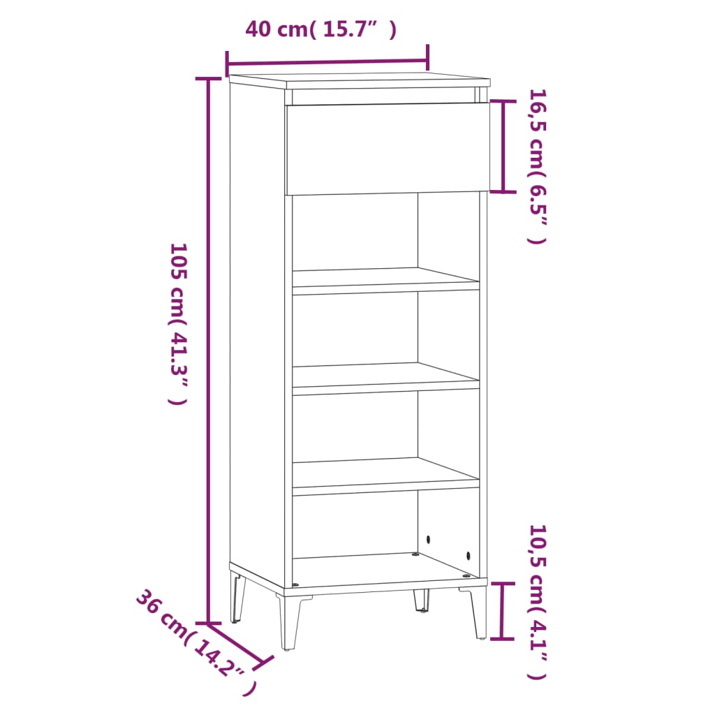 vidaXL Étagère à chaussures Chêne sonoma 40x36x105cm Bois d'ingénierie