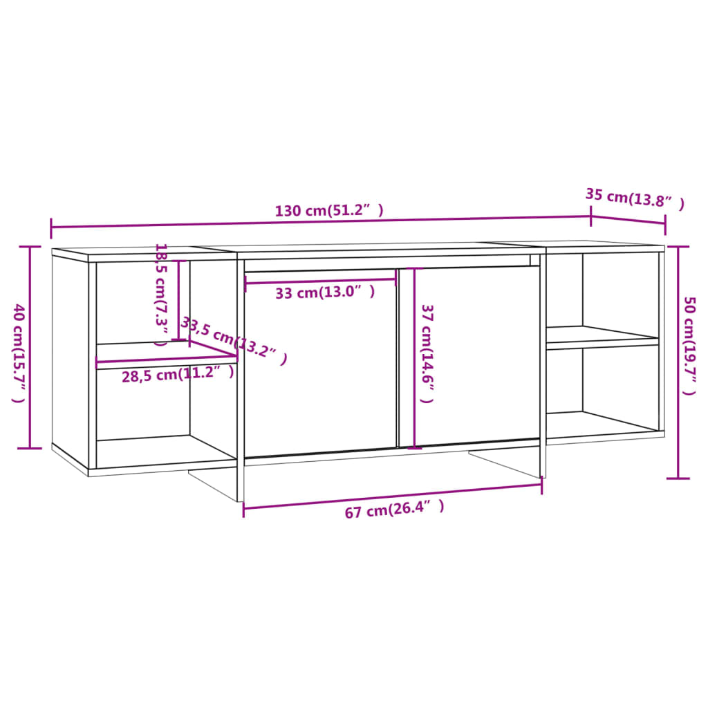 vidaXL Meuble TV Gris béton 130x35x50 cm Bois d'ingénierie