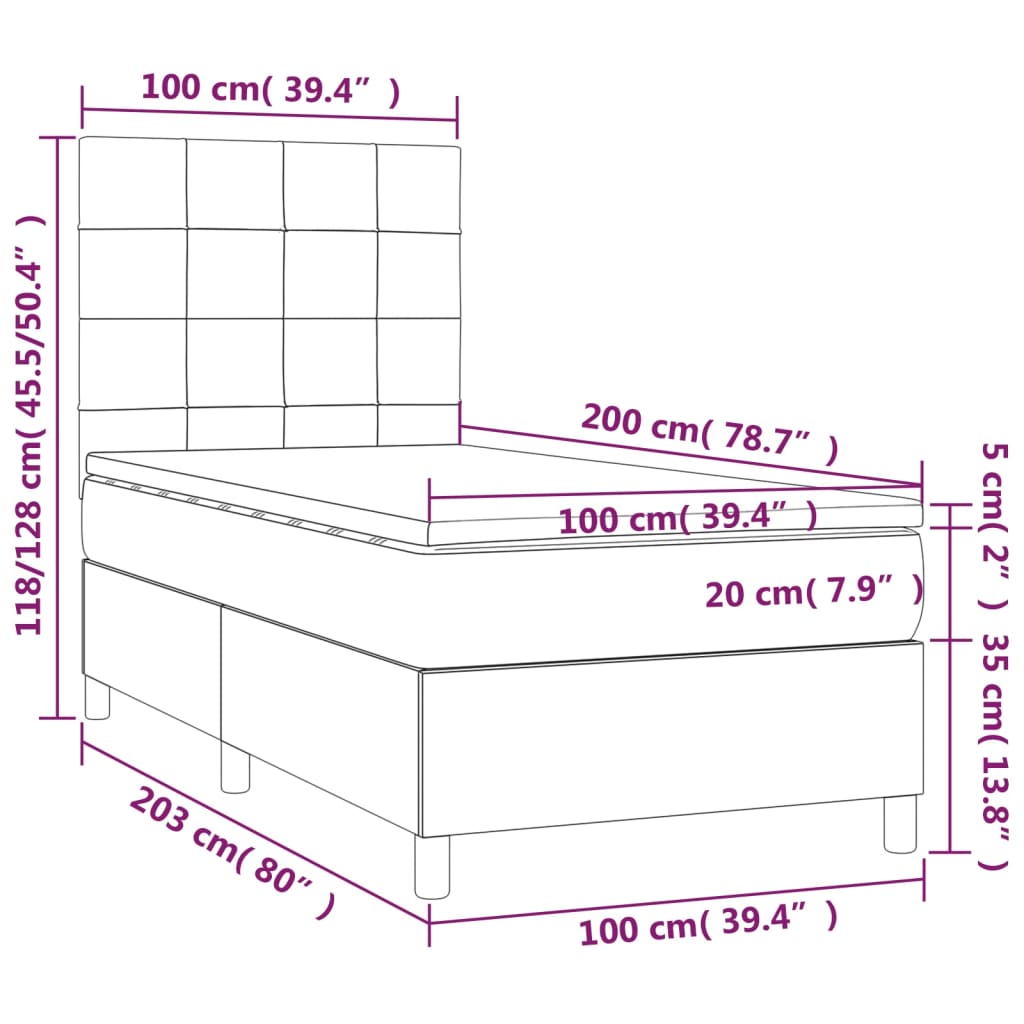 vidaXL Sommier à lattes de lit matelas et LED Vert foncé 100x200 cm