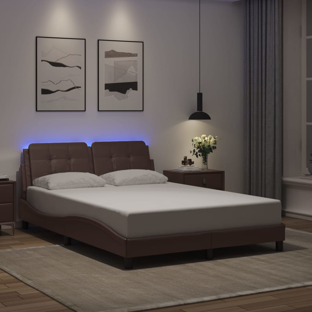 vidaXL Cadre de lit avec LED sans matelas marron 140x200 cm