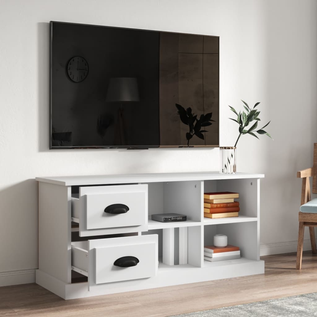 vidaXL Meuble TV blanc 102x35,5x47,5 cm bois d'ingénierie