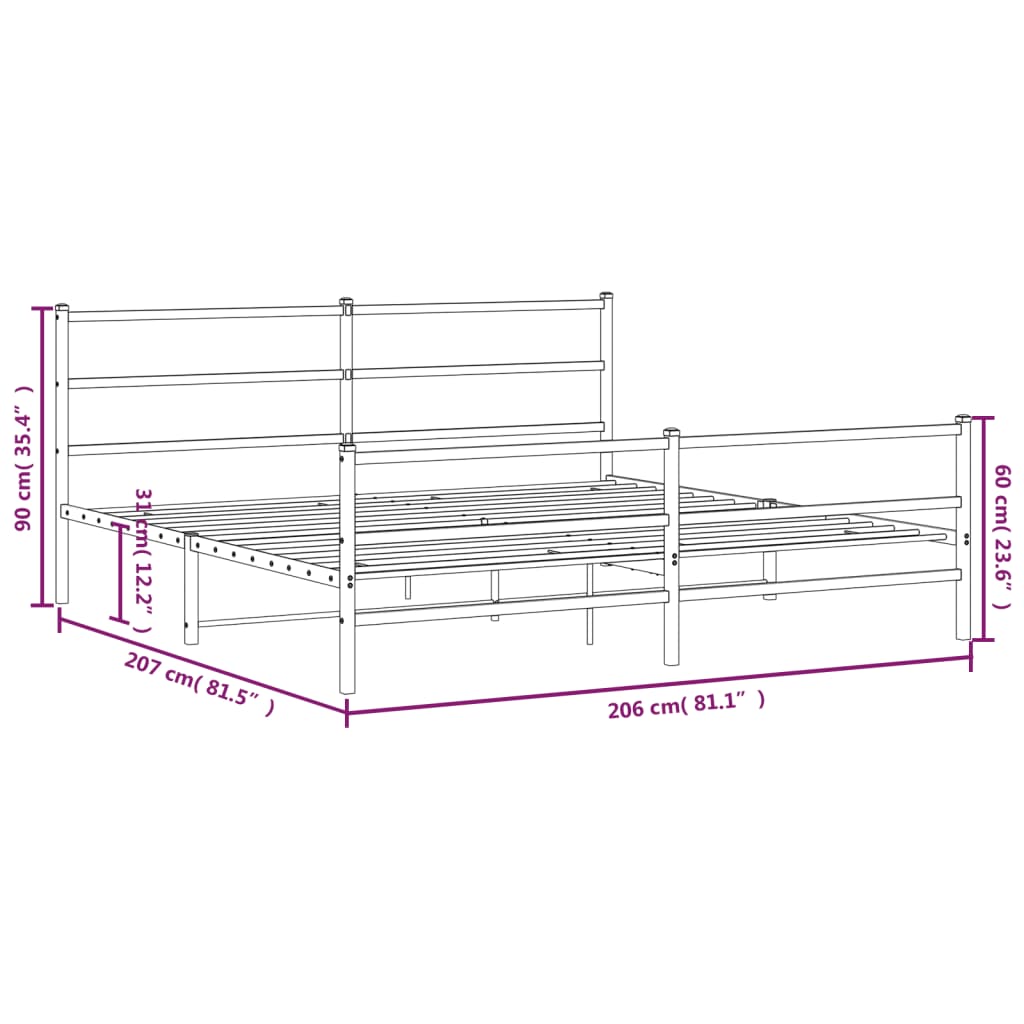 vidaXL Cadre de lit métal sans matelas avec pied de lit noir 200x200cm