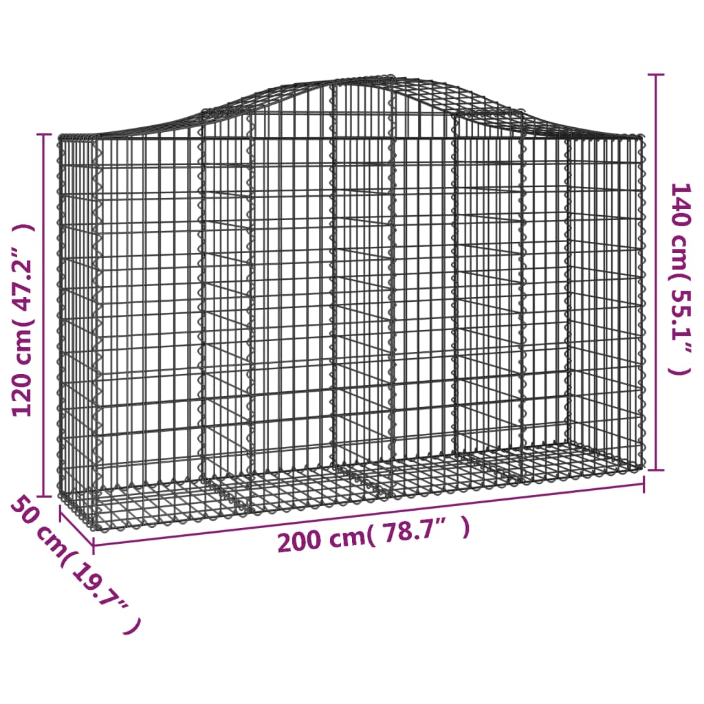 vidaXL Paniers à gabions arqués 3 pcs 200x50x120/140 cm Fer galvanisé