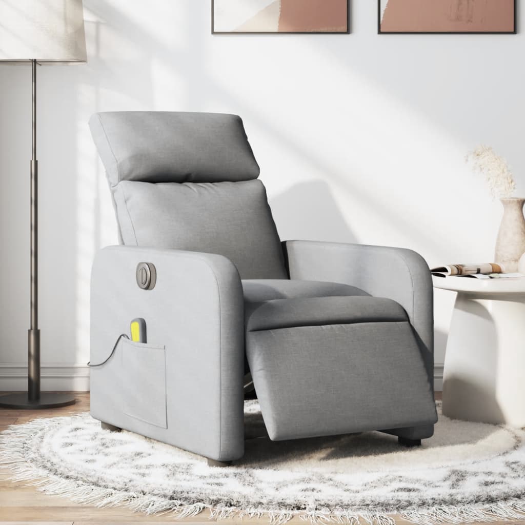 vidaXL Fauteuil de massage inclinable électrique gris clair tissu