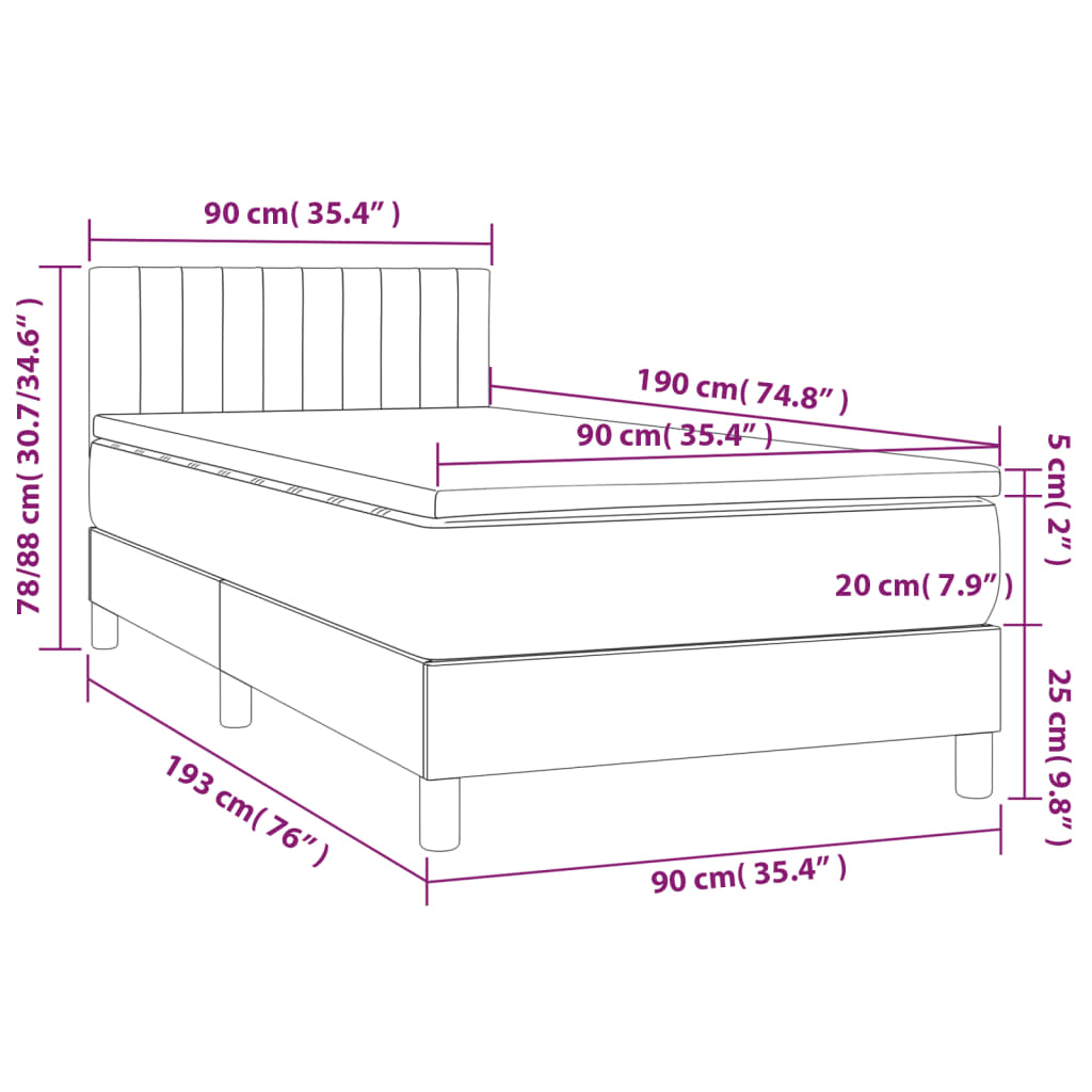 vidaXL Sommier à lattes de lit et matelas et LED Marron foncé 90x190cm