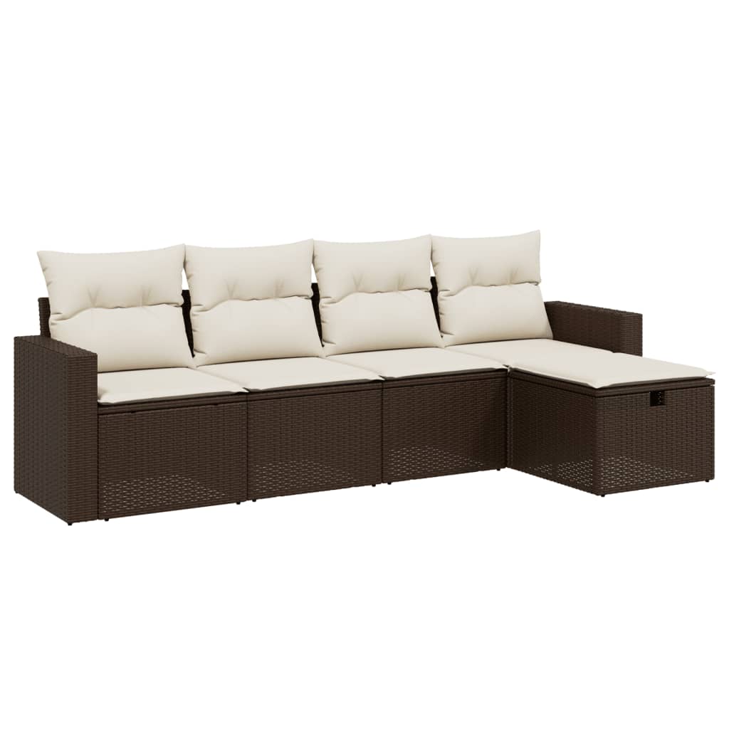 vidaXL Salon de jardin avec coussins 5 pcs marron résine tressée