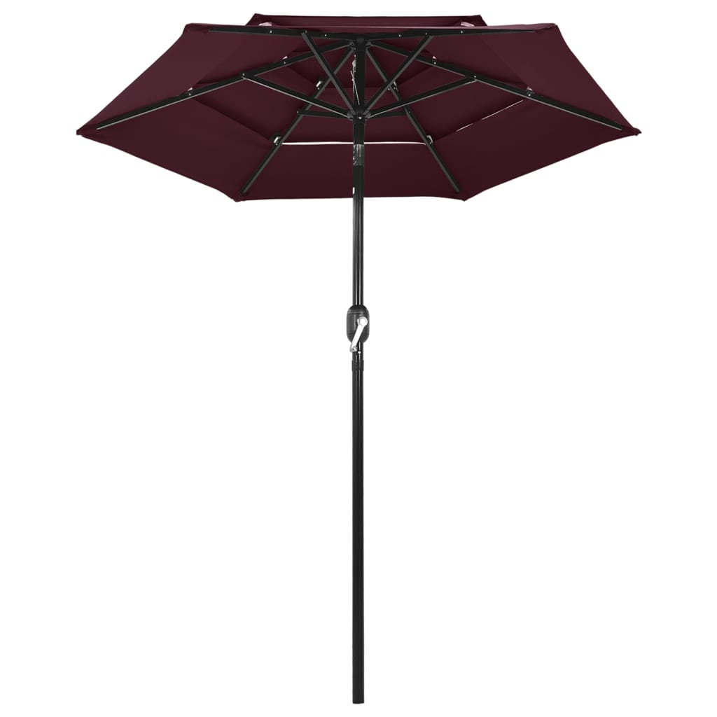 vidaXL Parasol de jardin à 3 niveaux mât en aluminium rouge bordeaux