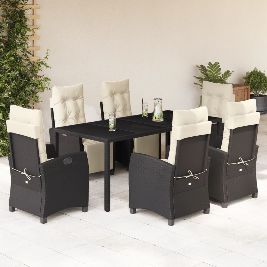 vidaXL Ensemble à manger de jardin coussins 7pcs Noir Résine tressée