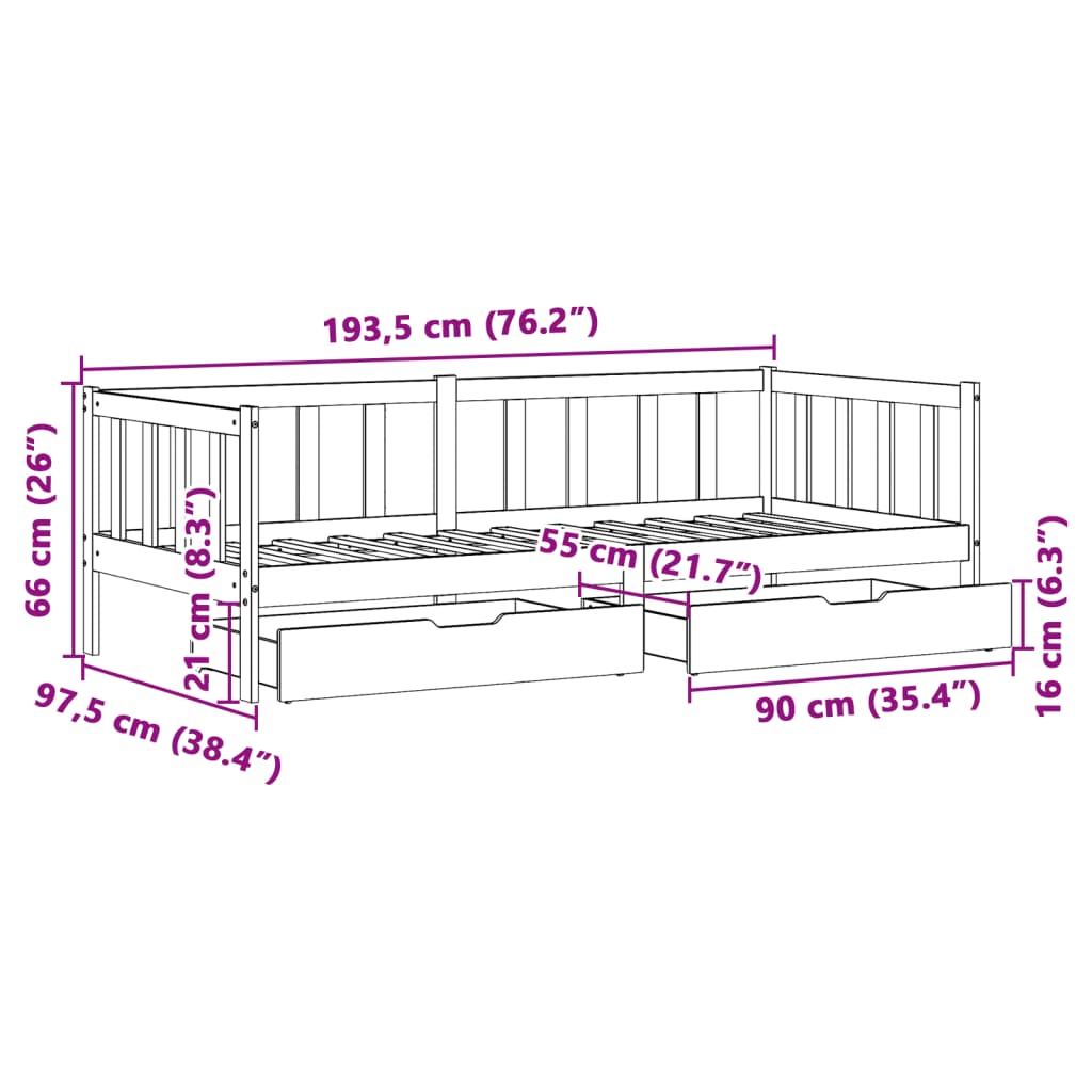 vidaXL Lit de jour avec tiroirs blanc 90x190 cm bois de pin massif