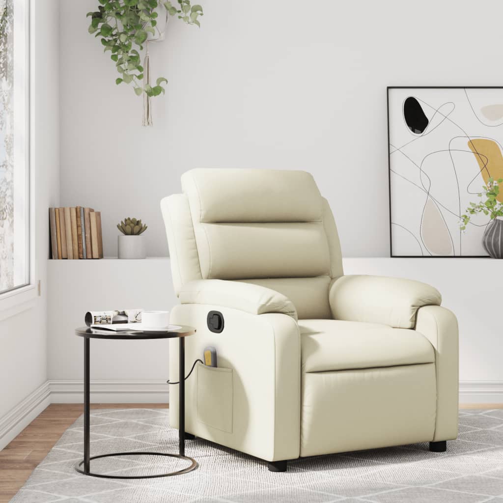 vidaXL Fauteuil inclinable de massage Crème Similicuir