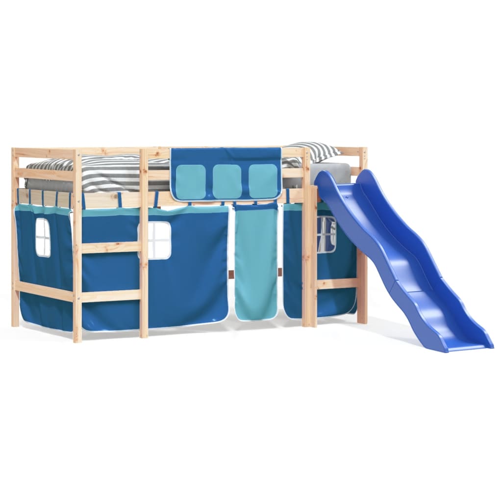 vidaXL Lit mezzanine enfants et rideaux bleu 90x190cm bois pin massif