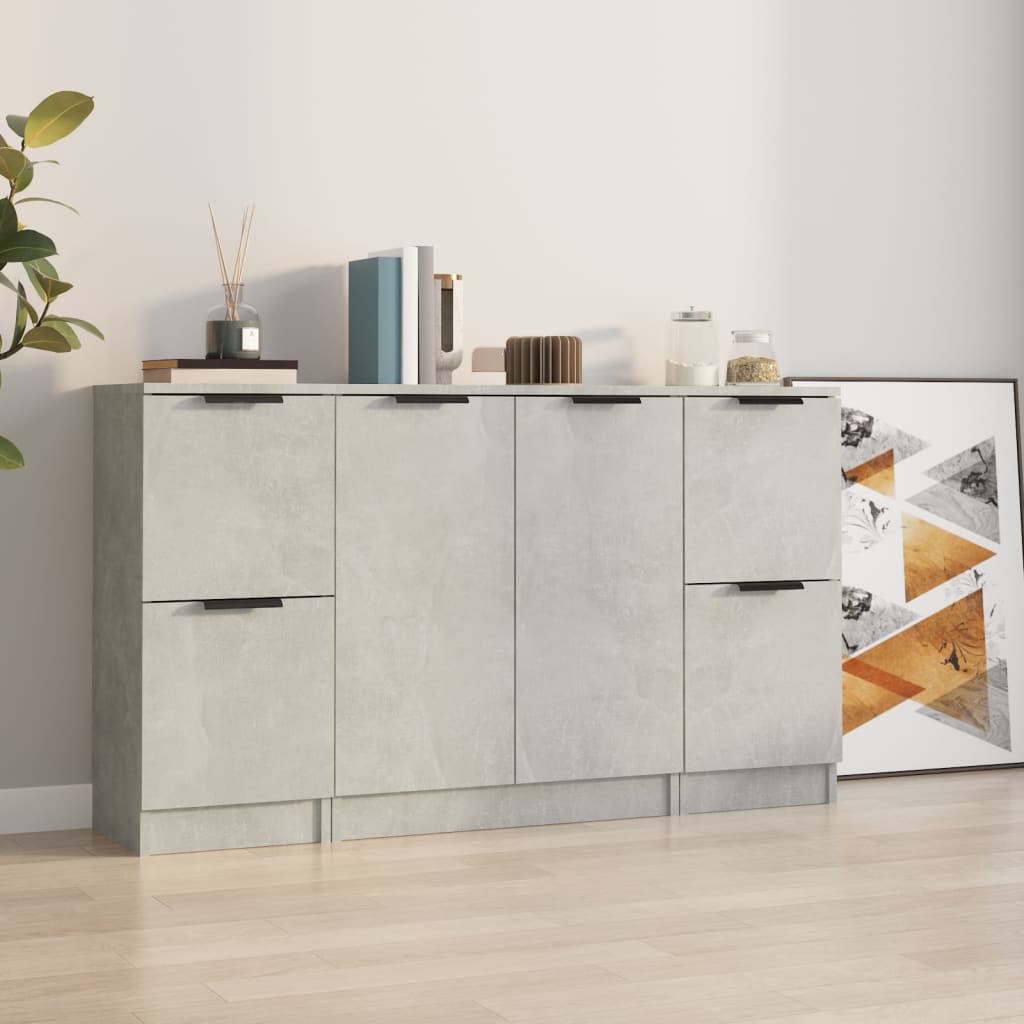 vidaXL Buffets 3 pcs gris béton bois d'ingénierie