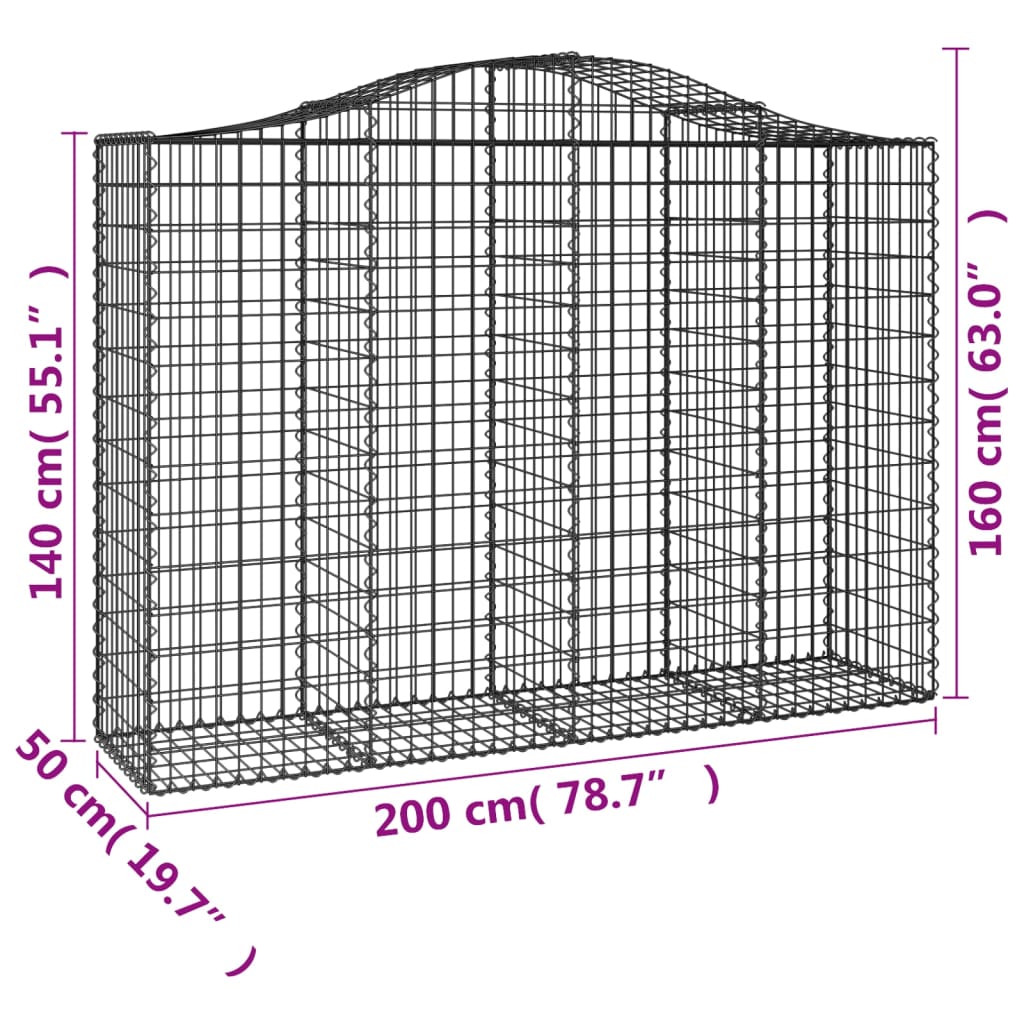 vidaXL Paniers à gabions arqués 11 pcs 200x50x140/160 cm Fer galvanisé