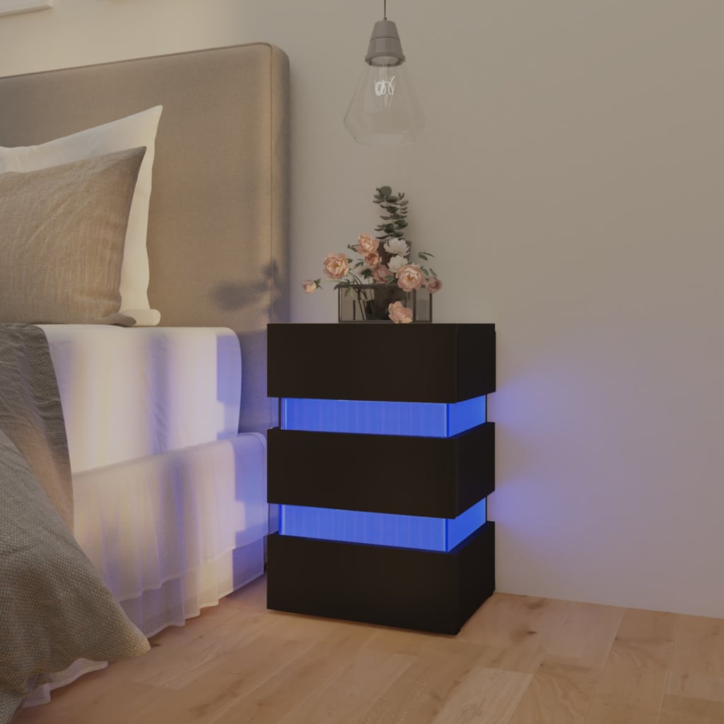 vidaXL Table de chevet à LED Noir 45x35x67 cm Bois d'ingénierie