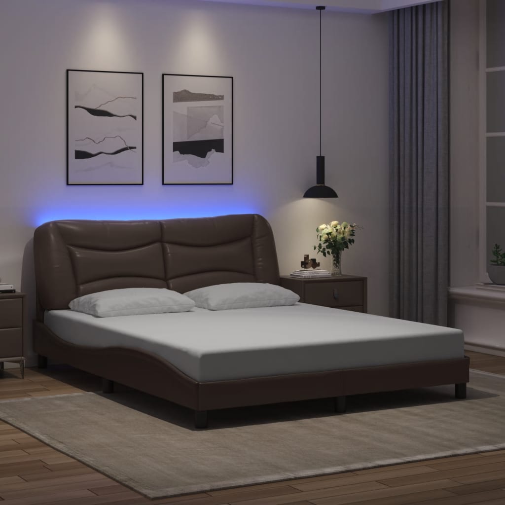 vidaXL Cadre de lit avec lumières LED marron 160x200 cm similicuir