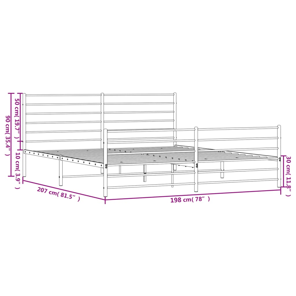 vidaXL Cadre de lit métal sans matelas et pied de lit blanc 193x203 cm