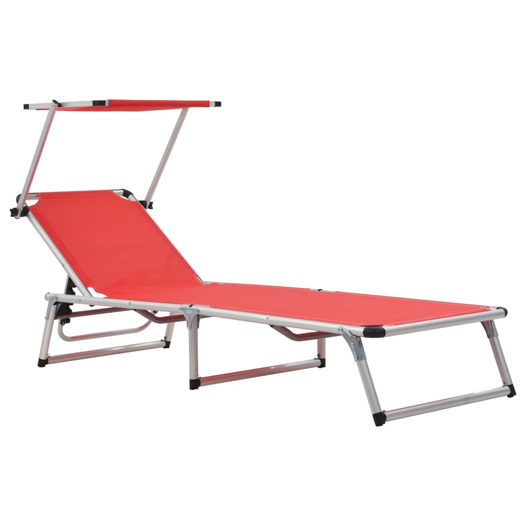 vidaXL Chaises longues pliables et toit 2pcs Aluminium textilène Rouge