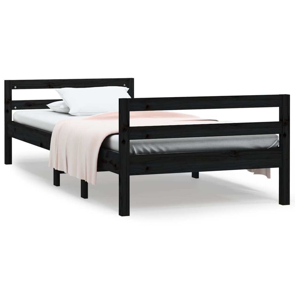 vidaXL Cadre de lit sans matelas noir 75x190 cm bois de pin massif